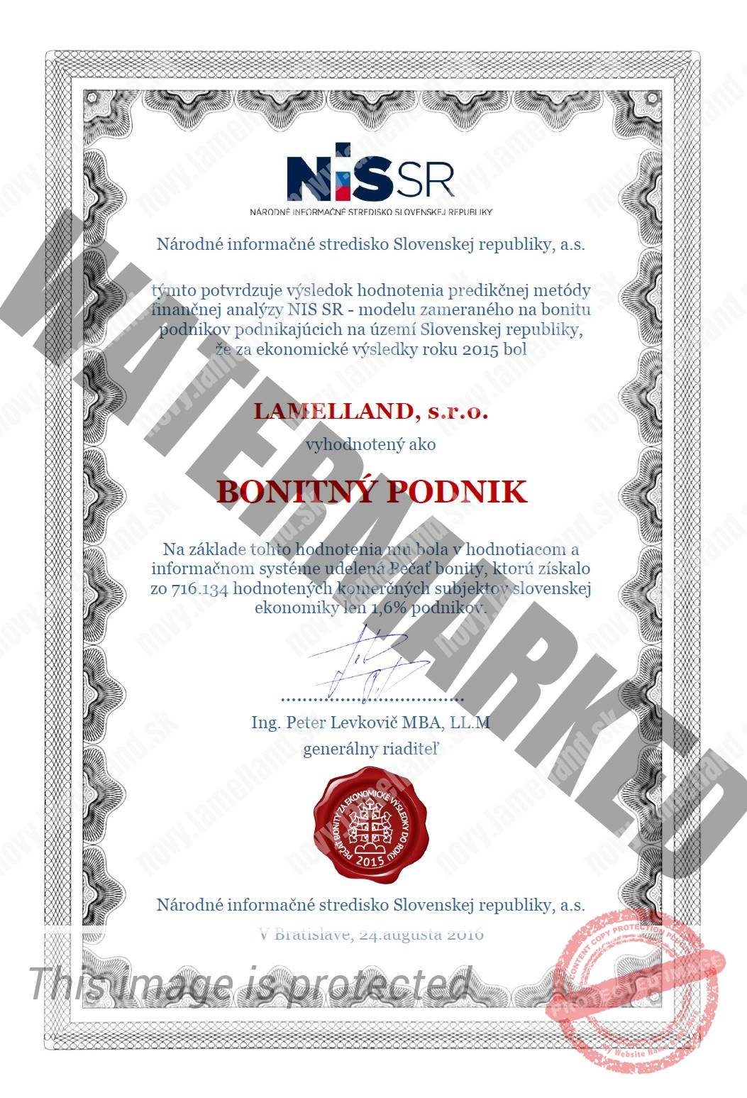 Certifikat bonitny podnik lamelland