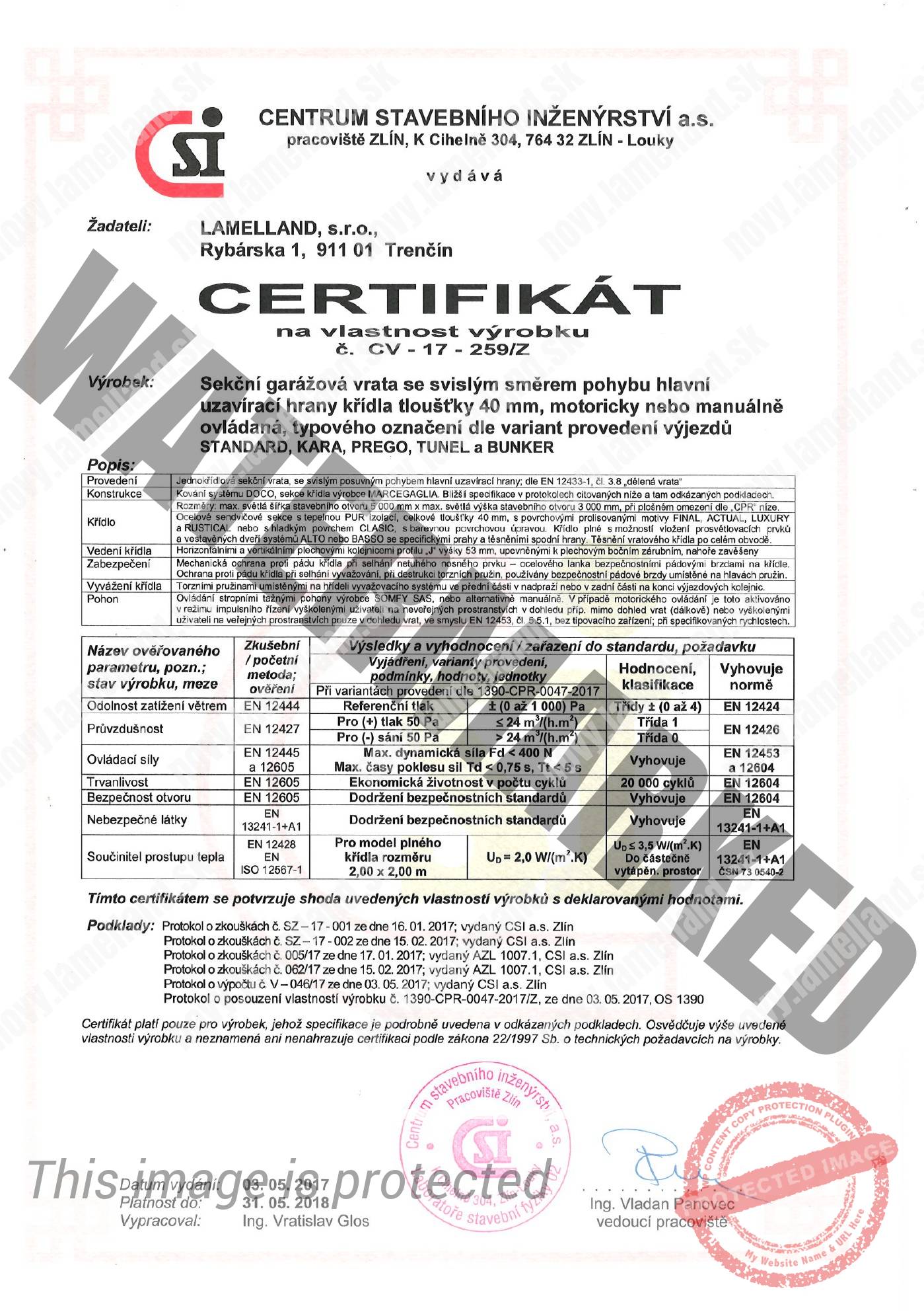 certifikat sekciova garazova brana